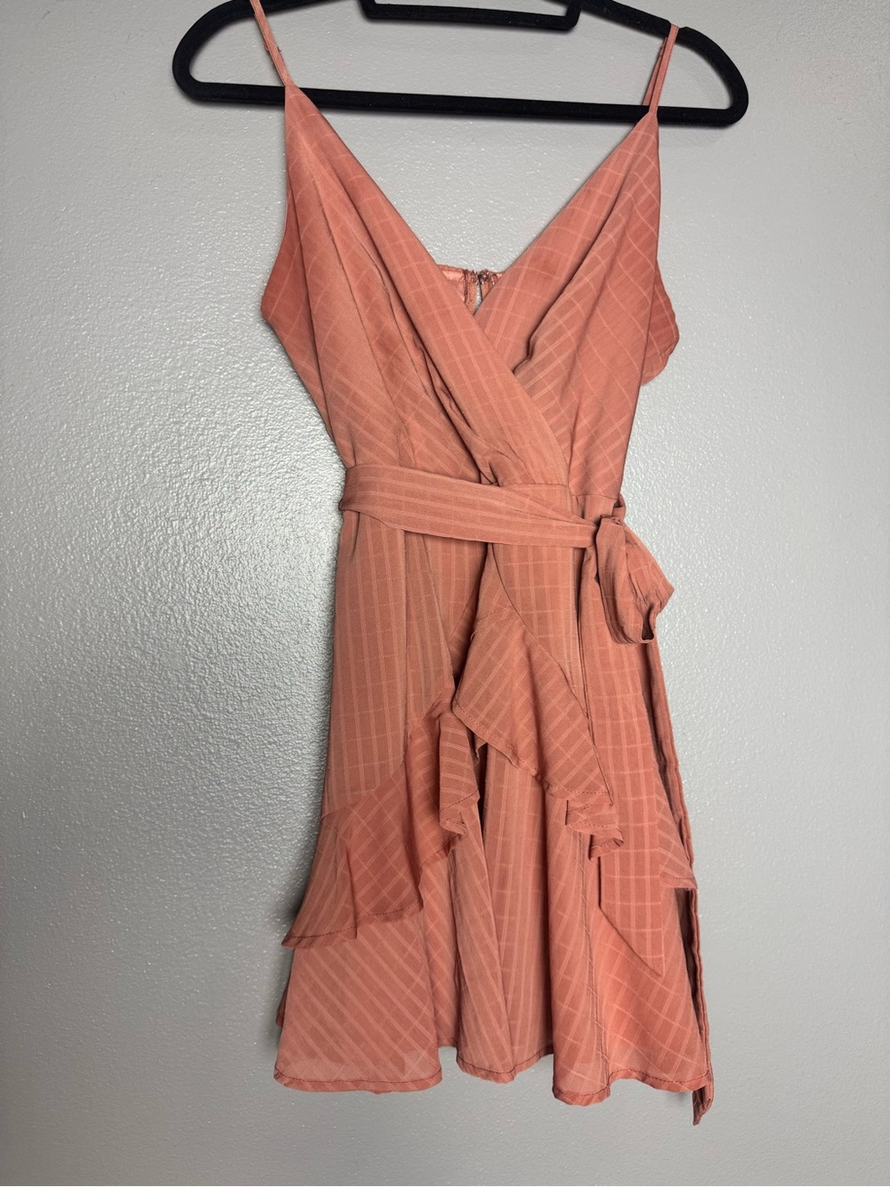 Trixxi Coral Pink Wrap Ruffle Mini Dress